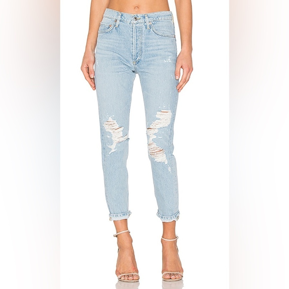 agolde jamie high rise classic straight leg distressed jeans in ever more